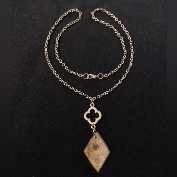 Petoskey Stone Diamond ♦️ Shaped Necklace - Picture 12 of 12